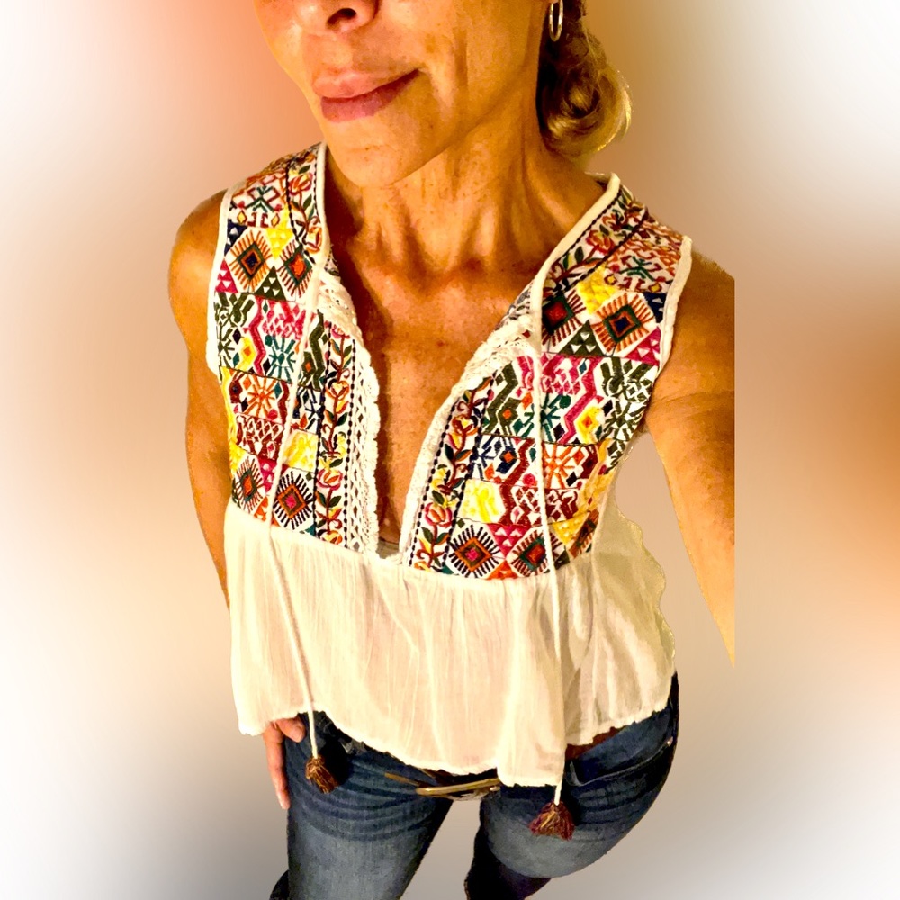 Free people, bright, embroidered top size s